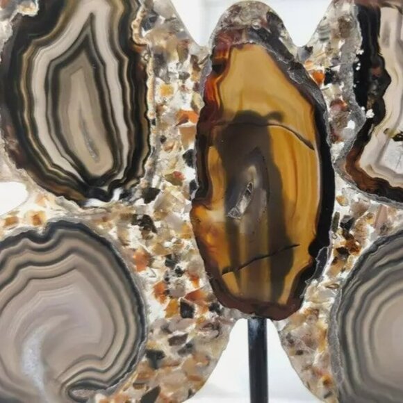 Maripose Sliced Agate Stone Butterfly on Stand Display - 12" - Picture 3 of 6